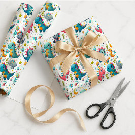 Cute Baby Dinosaur Teal Dino Gift Wrapping Paper ラッピングペーパー