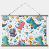 Cute Baby Dinosaur Teal Dino Wood Frame Tapestry 吊り下げ型タペストリー (正面)