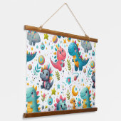 Cute Baby Dinosaur Teal Dino Wood Frame Tapestry 吊り下げ型タペストリー (傾斜あり)