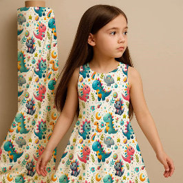 Cute Baby Dinosaur Teal Nursery Dino Fabric Print ファブリック