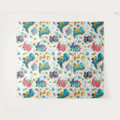 Cute Baby Dinosaur Teal Nursery Dino Tapestry タペストリー (正面(横))