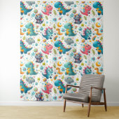 Cute Baby Dinosaur Teal Nursery Dino Tapestry タペストリー (インサイチュ)