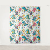 Cute Baby Dinosaur Teal Nursery Dino Tapestry タペストリー (正面)