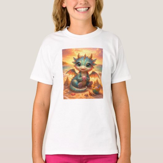 Cute Baby Dragon at Sunest Tシャツ (正面)