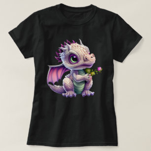 Cute Baby Dragon Holding A Rose Graphic Tシャツ