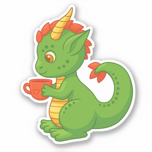 Cute Baby Dragon Holding Cup シール (正面)