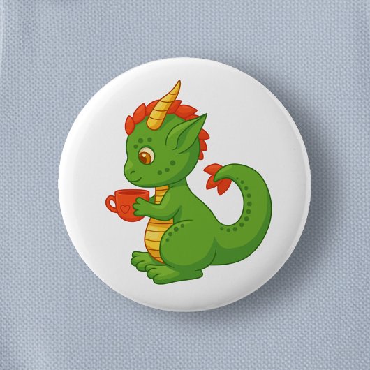 Cute Baby Dragon Holding Cup 缶バッジ