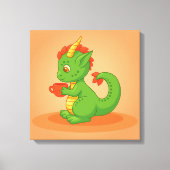 Cute Baby Dragon Holding Cup on Orange キャンバスプリント (正面)