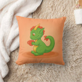 Cute Baby Dragon Holding Cup on Orange クッション (ブランケット)