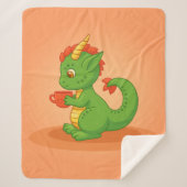 Cute Baby Dragon Holding Cup on Orange シェルパブランケット (正面)