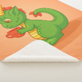 Cute Baby Dragon Holding Cup on Orange シェルパブランケット (3/4)