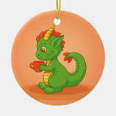 Cute Baby Dragon Holding Cup on Orange セラミックオーナメント (正面)