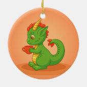 Cute Baby Dragon Holding Cup on Orange セラミックオーナメント (裏面)