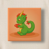 Cute Baby Dragon Holding Cup on Orange 缶バッジ