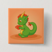 Cute Baby Dragon Holding Cup on Orange 缶バッジ (正面)