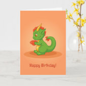 Cute Baby Dragon Holding Cup Orange Birthday Card カード (黄色い花)