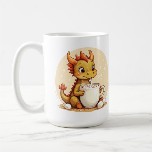 Cute Baby Dragon Hot Chocolate Kids Kawaii Cozy De コーヒーマグカップ (左)