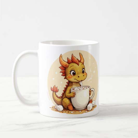 Cute Baby Dragon Hot Chocolate Kids Kawaii Cozy De コーヒーマグカップ (左)