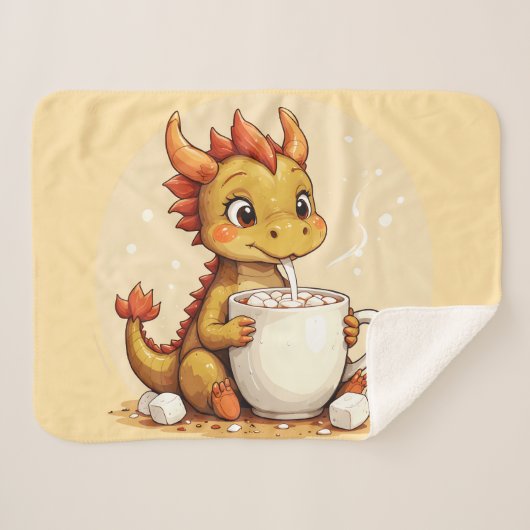 Cute Baby Dragon Hot Chocolate Kids Kawaii Cozy De シェルパブランケット (正面(横))