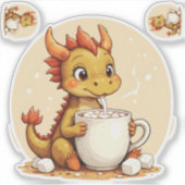 Cute Baby Dragon Hot Chocolate Kids Kawaii Cozy De シール (正面)