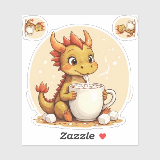 Cute Baby Dragon Hot Chocolate Kids Kawaii Cozy De シール (シート)