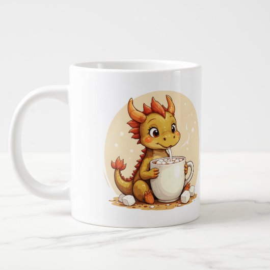 Cute Baby Dragon Hot Chocolate Kids Kawaii Cozy De ジャンボコーヒーマグカップ (左)