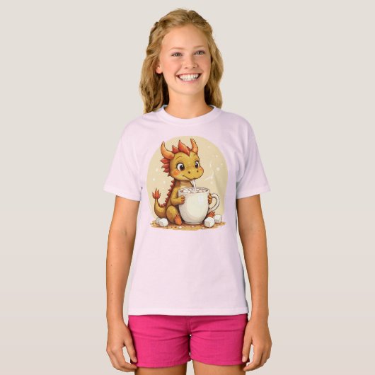 Cute Baby Dragon Hot Chocolate Kids Kawaii Cozy De Tシャツ (正面フル)