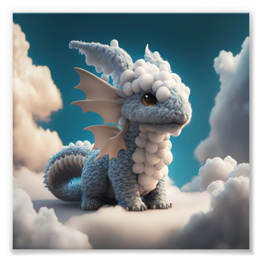 Cute Baby Dragon Made Of Clouds 1 - Midjourney Art フォトプリント (正面)