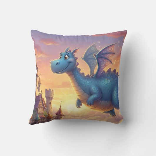 Cute Baby Dragon Nursery Throw Pillow クッション (裏面)