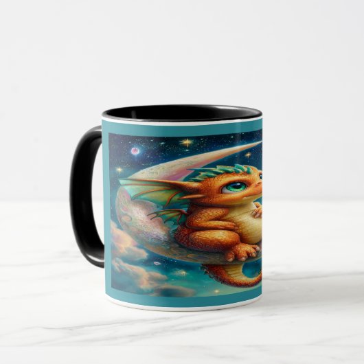 Cute Baby Dragon on Crescent Moon Magical Mug マグカップ (正面左)