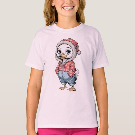 Cute Baby Duck Flowered Jean Jumpsuit for Kids Tシャツ (正面)