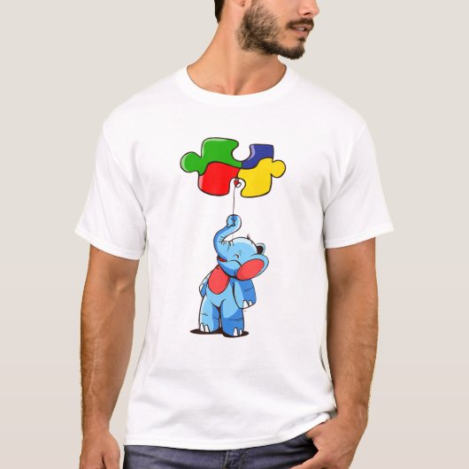 Cute Baby Elephant Autism Awareness Puzzle Pieces Tシャツ (正面)