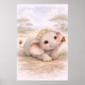 Cute Baby Elephant & Butterfly Nursery Room Kids ポスター (正面)