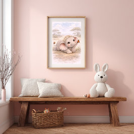 Cute Baby Elephant & Butterfly Nursery Room Kids ポスター