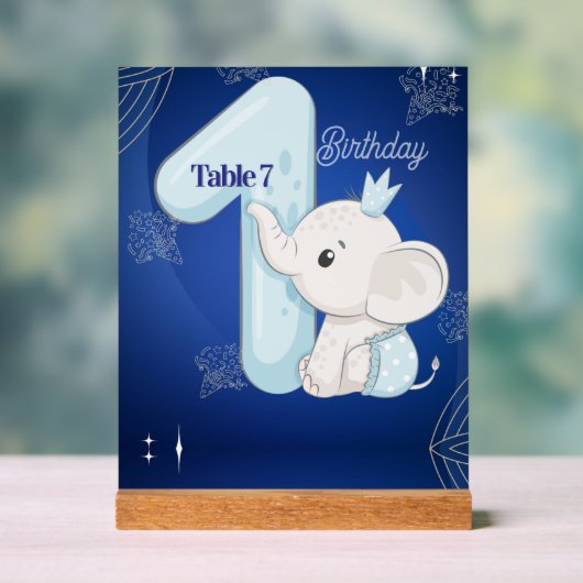 Cute Baby Elephant First Birthday アクリルサイン (ニュートラル)