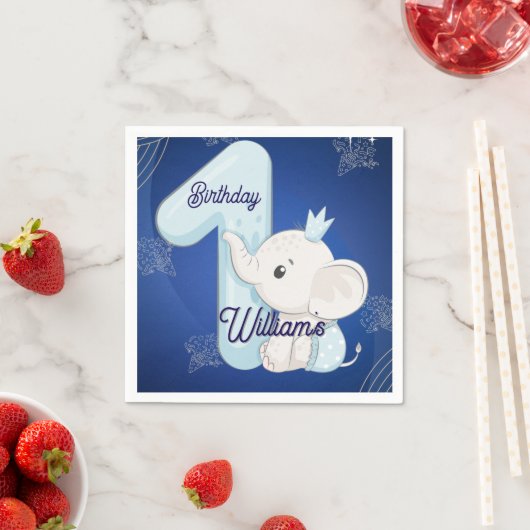 Cute Baby Elephant First Birthday スタンダードカクテルナプキン (インサイチュ)