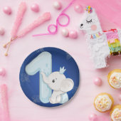 Cute Baby Elephant First Birthday ペーパープレート (パーティー)