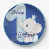 Cute Baby Elephant First Birthday ペーパープレート (正面)