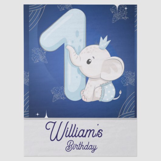 Cute Baby Elephant First Birthday 薄葉紙 (正面)