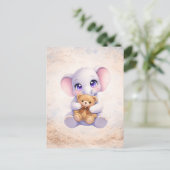 Cute Baby Elephant Hugging Teddy Bear Postcard ポストカード (スタンド正面)