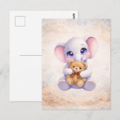 Cute Baby Elephant Hugging Teddy Bear Postcard ポストカード (正面/裏面)