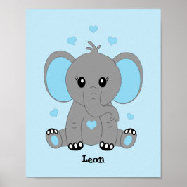 Cute baby elephant in blue for boys  ポスター
