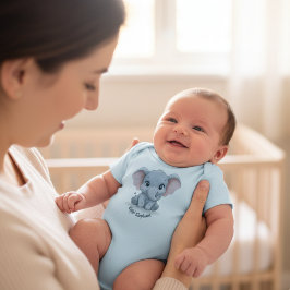 Cute Baby Elephant Personalized Name Baby Bodysuit ベビーボディスーツ