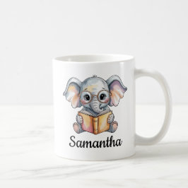 Cute Baby Elephant Reading a Book Custom コーヒーマグカップ