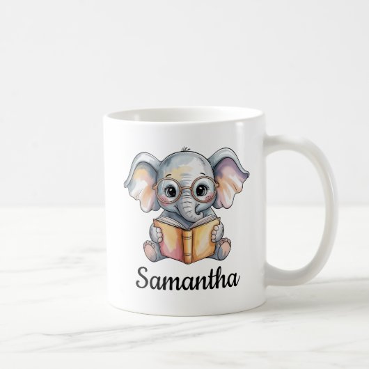 Cute Baby Elephant Reading a Book Custom コーヒーマグカップ (右)
