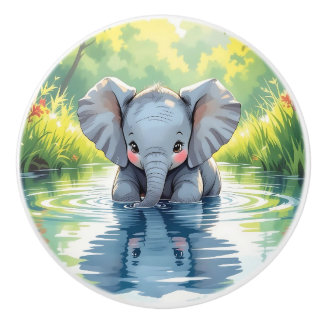 Cute Baby Elephant Reflection  セラミックノブ
