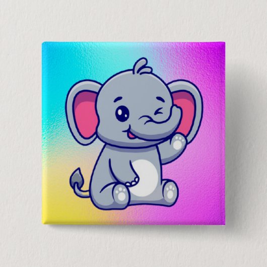 Cute Baby Elephant Sitting Cartoon-23800 缶バッジ (正面)