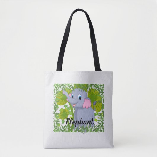Cute Baby Elephant Tote Bag – Adorable Animal Desi トートバッグ (正面)