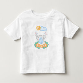 Cute Baby Elephant with orange flowers トドラーTシャツ
