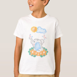 Cute Baby Elephant with orange flowers Tシャツ